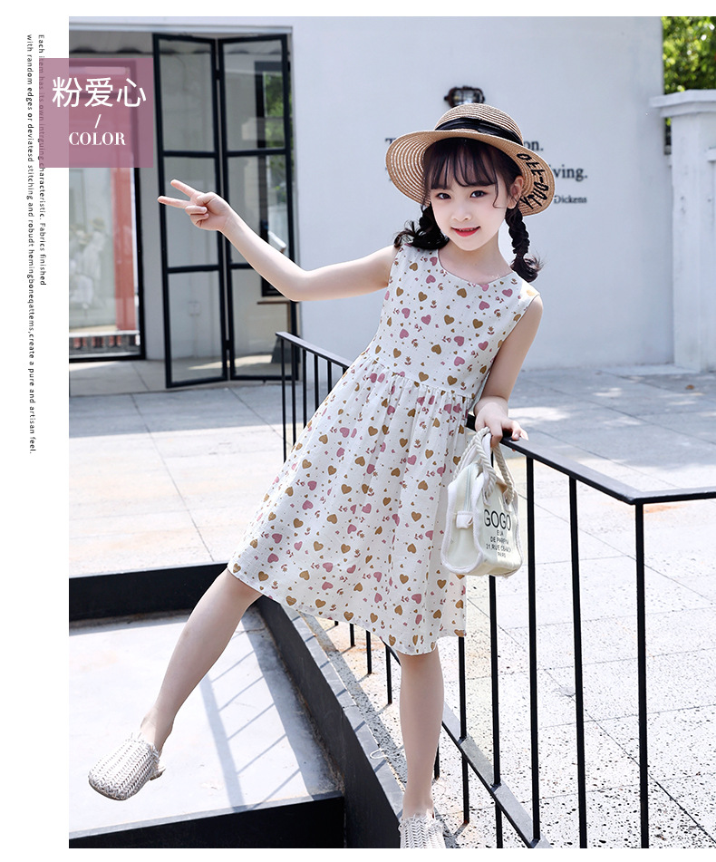 Falda de algodón para niñas 2023 nuevo vestido de verano niño niño medio grande vestido floral de algodón abierto hombro espalda falda de corazón pic 29