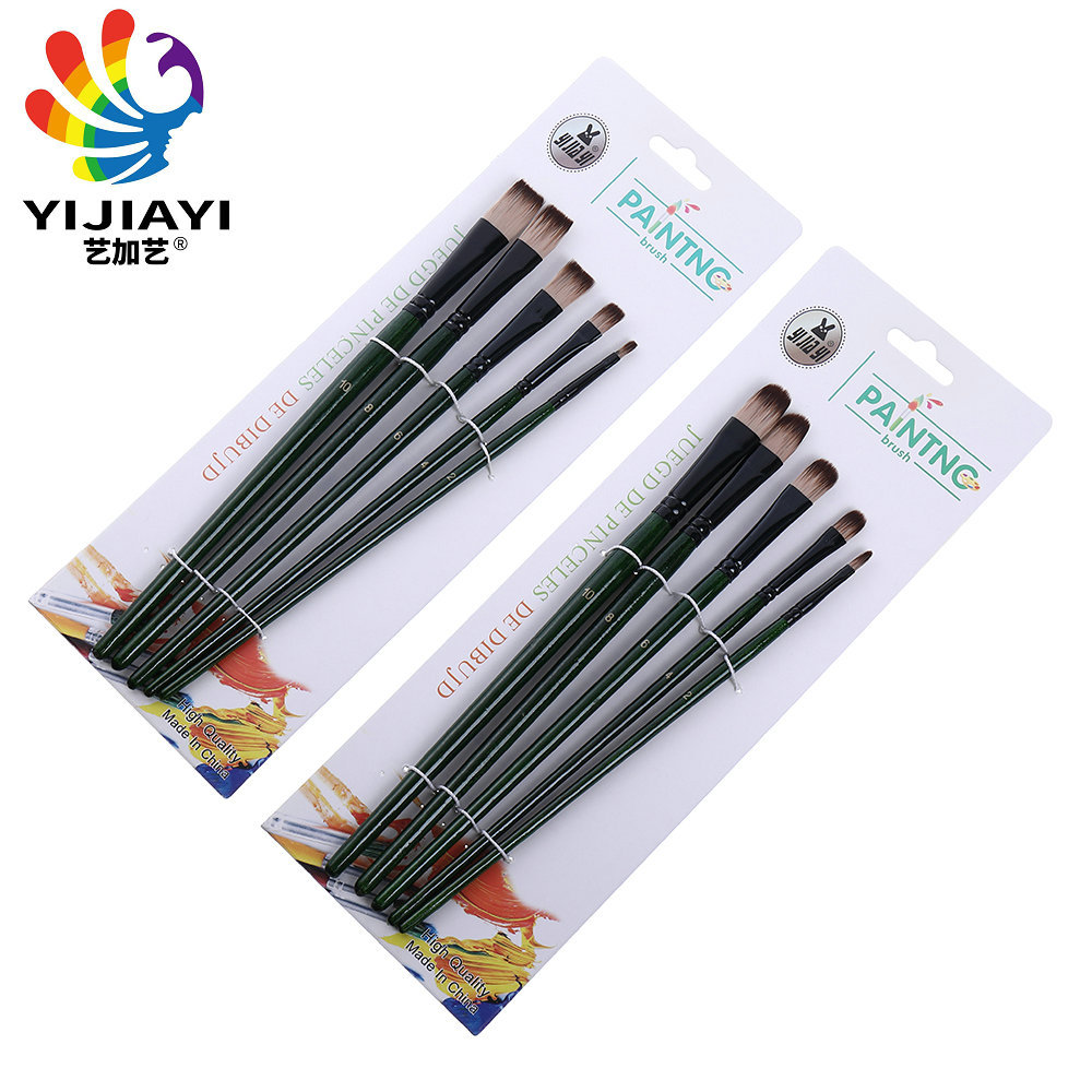 High-quality two-color brush, dark green pen barrel, black aluminum tube, 5-piece brush set, suitable for oil, watercolor and acrylic pic 5