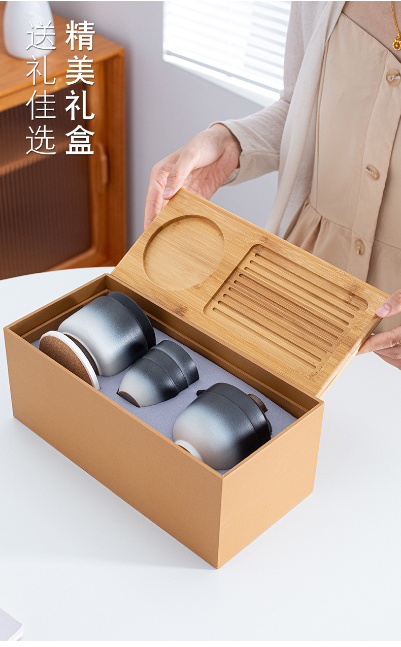 Travel tea set, quick guest cup, one pot, three cups, portable covered bowl, small set, outdoor kung fu set, tea brewing advertising gift pic 46
