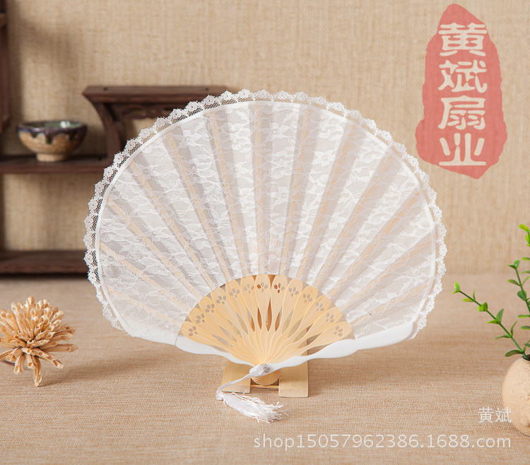 复古精品女士和扇 贝壳扇 大刀扇 礼品扇 双层黑蕾丝花边扇子详情9
