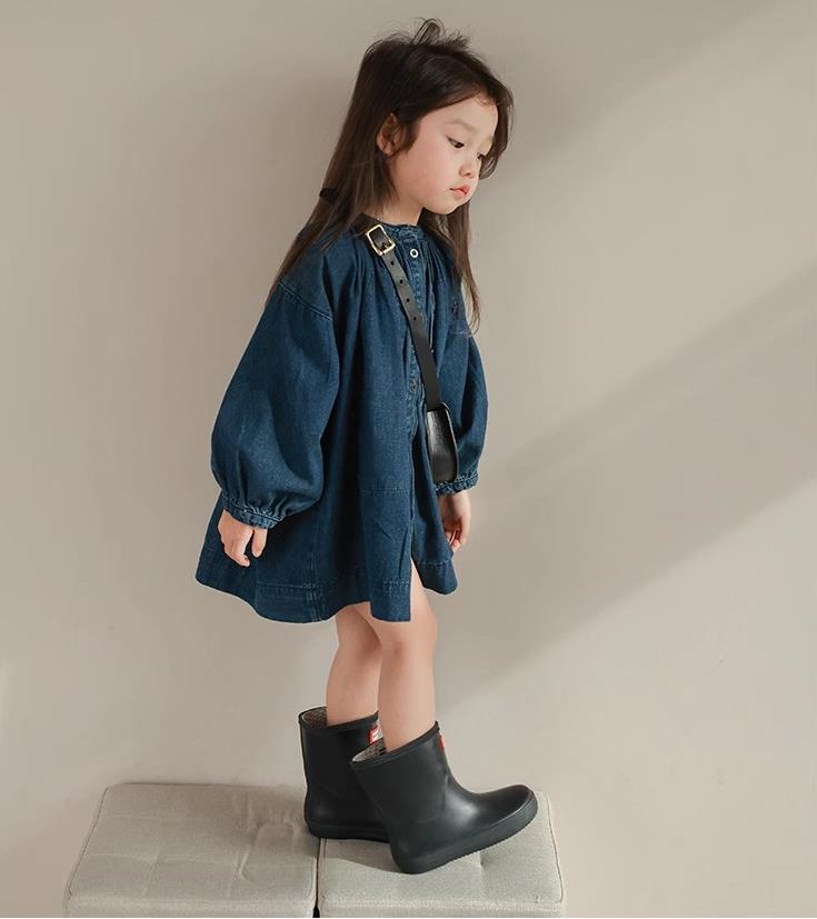 女童裙子立领单排扣水洗牛仔裙连衣裙23春秋装新款外贸童装货源详情9