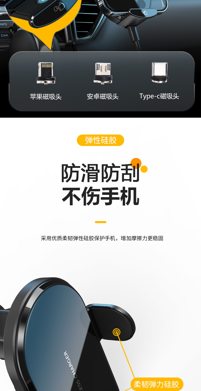 跨境车载支架无线充电15W快充仪表台出风口通用汽车手机支架新款详情8