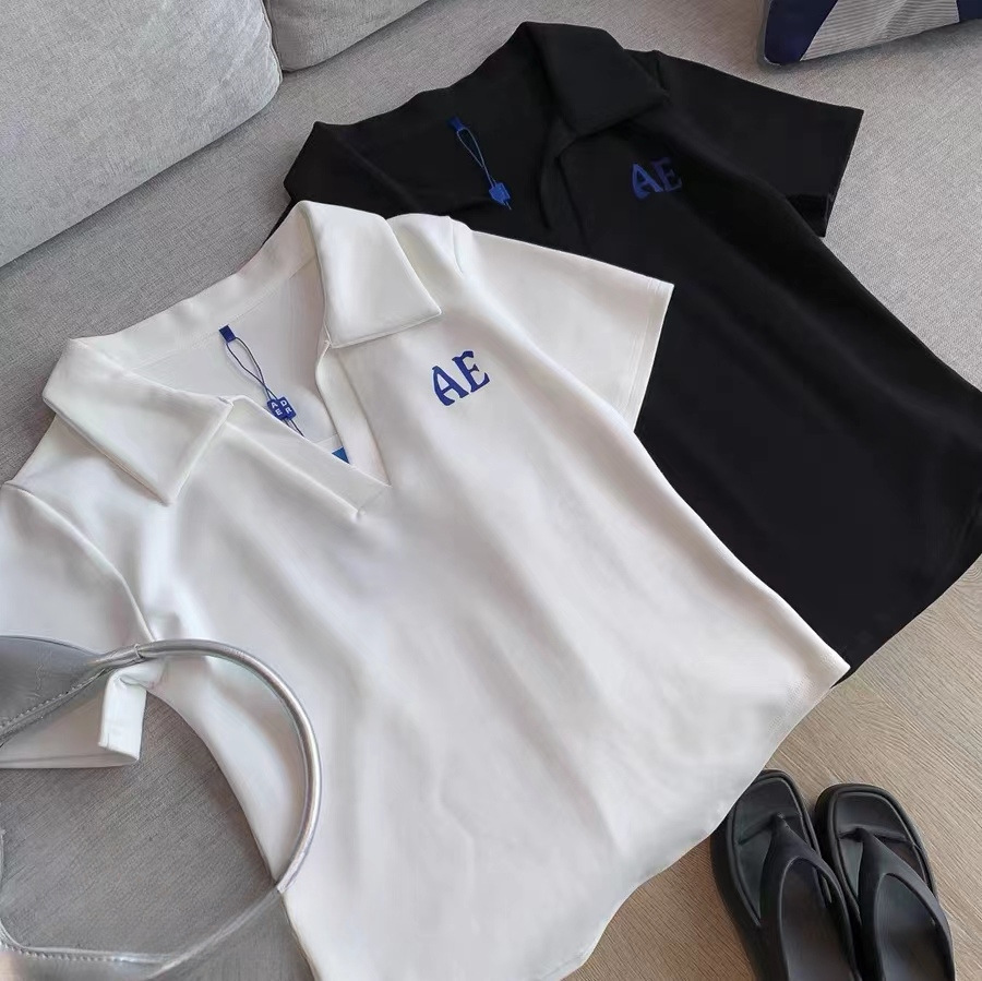 Ader 2023 New lapel short-sleeved summer V-neck slimming and form-fitting polo neck T-shirt, a trendy brand off-the-shoulder base layer for women pic 8