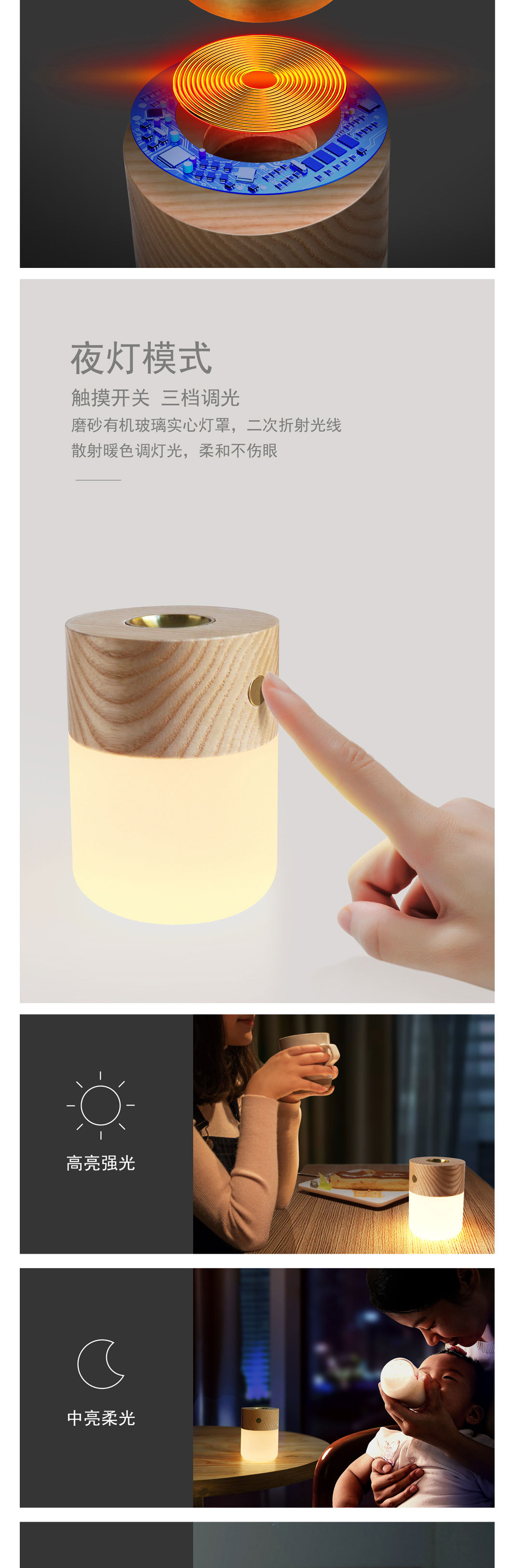 Great LED aromatherapy sleep lamp, cross-border export gift, smart wooden temperature-controlled, fashionable atmosphere home night light pic 5
