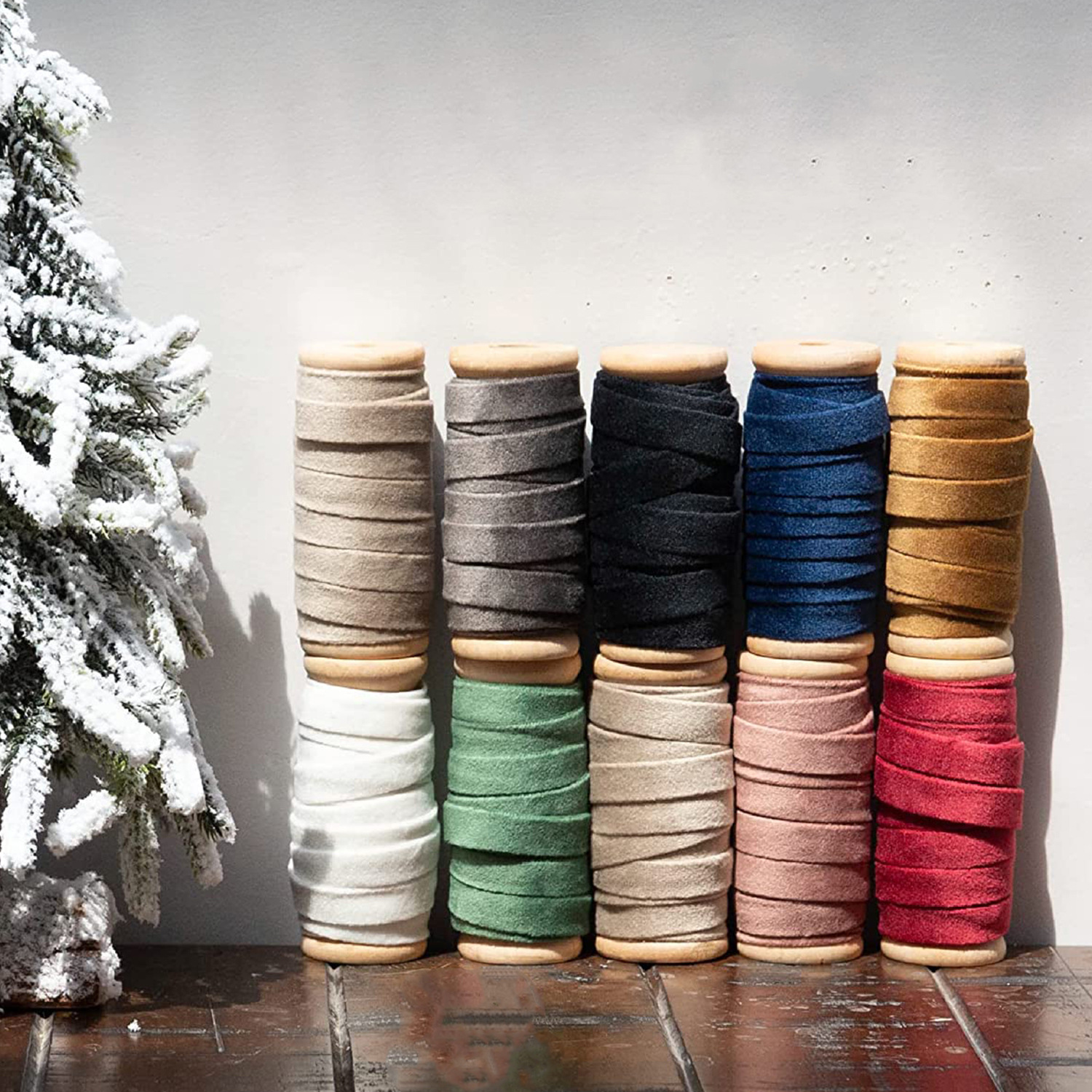 Double-sided velvet woven tape, velvet bow tie, colorful Christmas wreath decoration material, DIY handmade ribbon pic 3