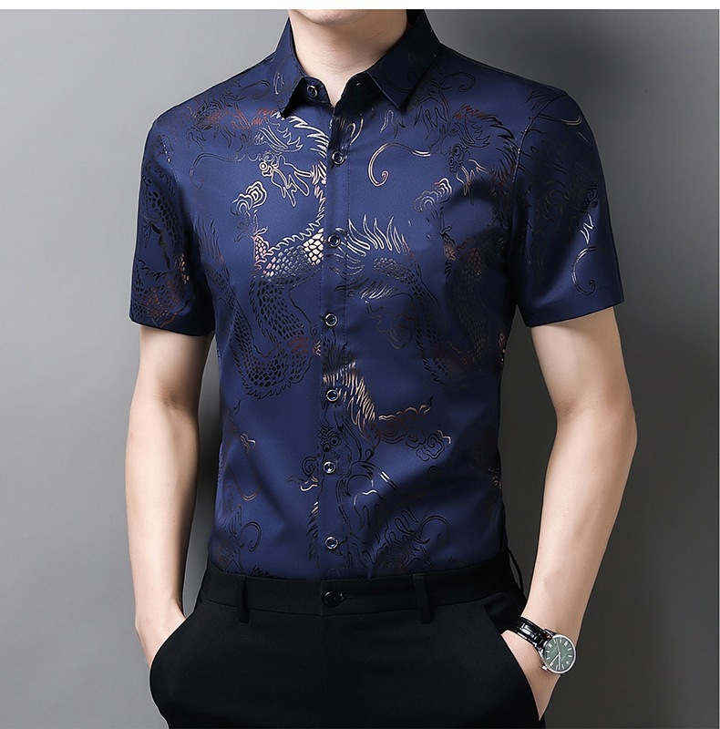 2024 verano de los hombres dragon print shirt fino estilo transpirable moda casual hielo seda fresca manga corta una pieza de reemplazo de cabello pic 20