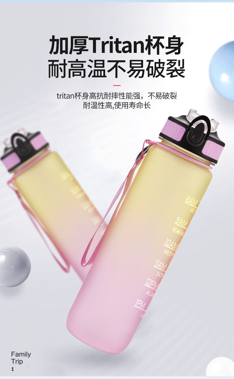 亚马逊塑料杯运动水杯大容量吸管杯便携渐变色太空杯户外健身水壶详情3