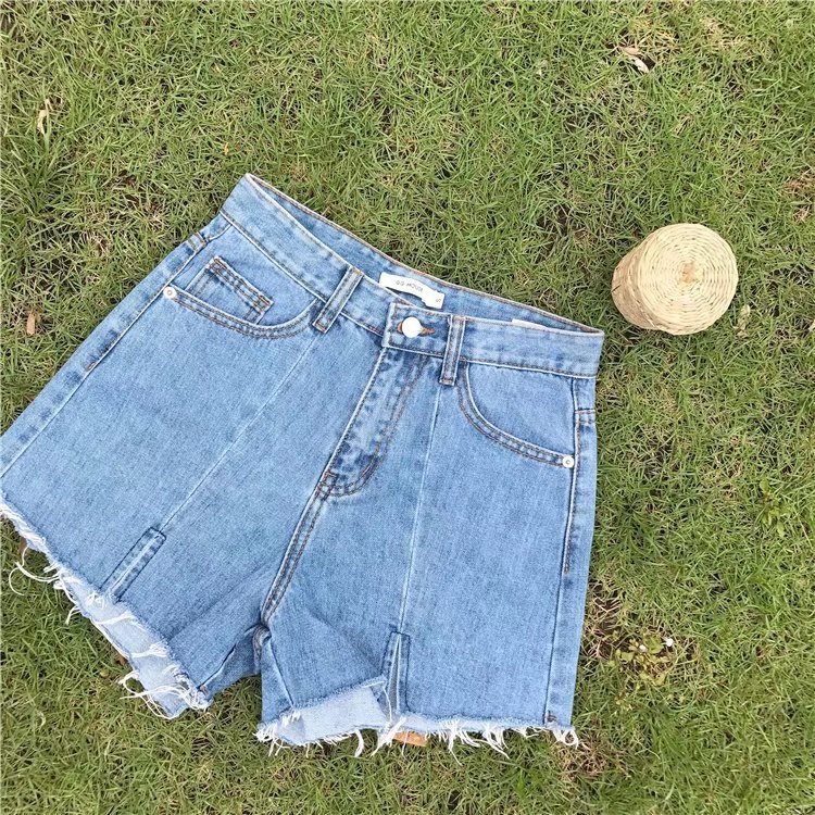 New Korean-style loose student high-waisted chic pants, hot pants with frayed edges and slit denim shorts for women pic 10
