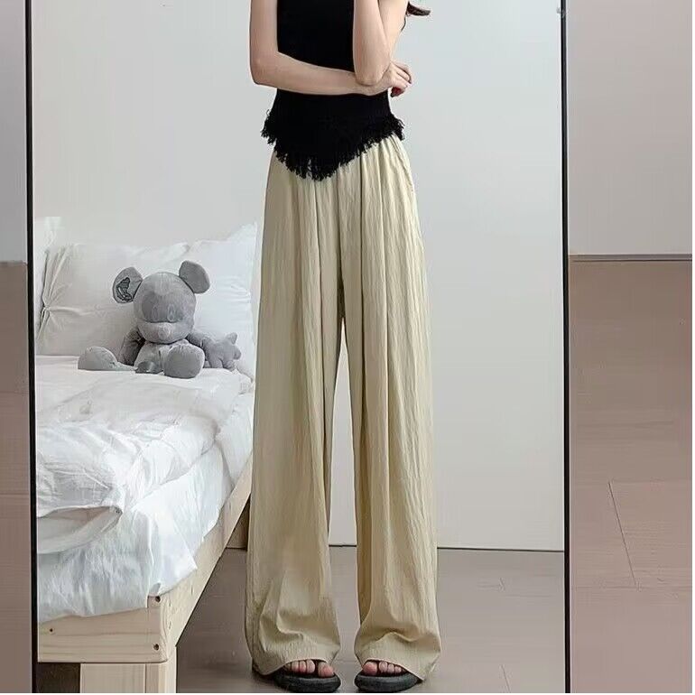 慵懒风褶皱禅意女裤冰丝阔腿裤女夏季高腰垂感薄款山本直筒裤详情16