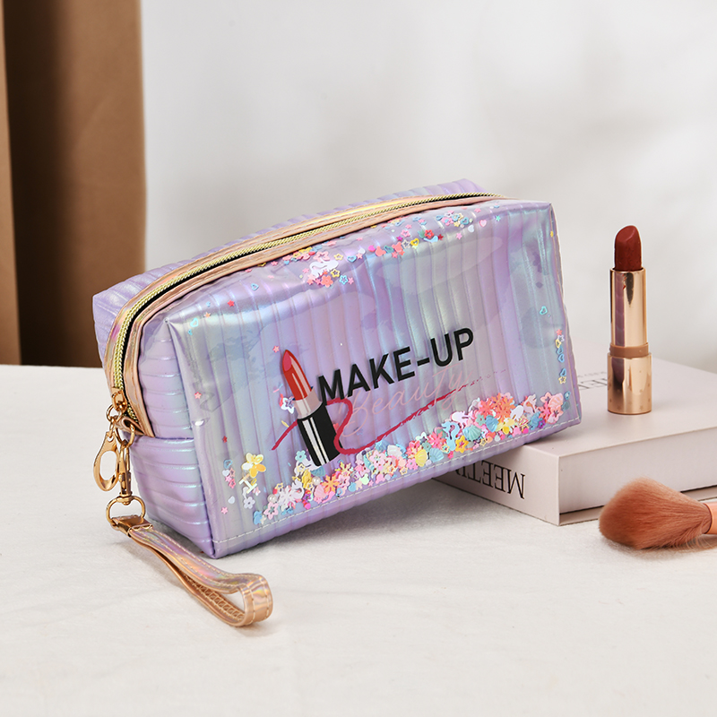 创意时尚通勤化妆包流沙可爱零钱包简约收纳包防水便携手拿包批发详情5