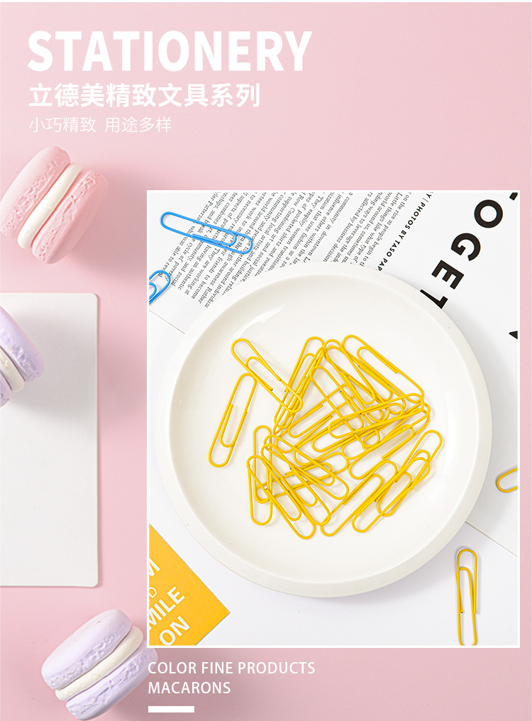Creative box-packed color paper clips for office and finance, 120 U-shaped pins, multi-functional 28mm plastic-coated paper clips for students pic 7