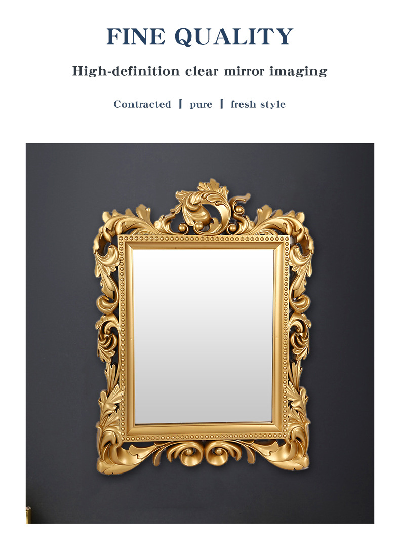 New edge-wrapped square bathroom mirror, retro and elegant wall-mounted decoration, no need for drilling, creative and luxurious decorative mirror pic 3