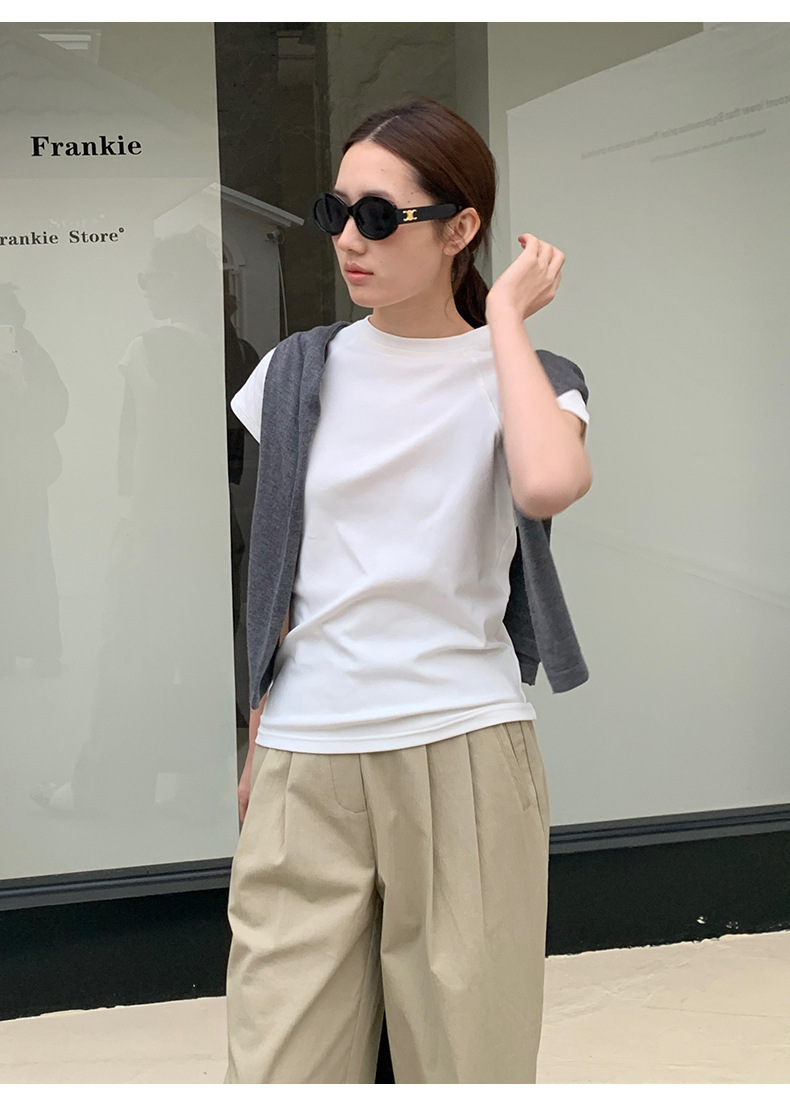 【7色可选】圆领净版短袖T恤女2025春夏新款韩版休闲百搭上衣T026详情12