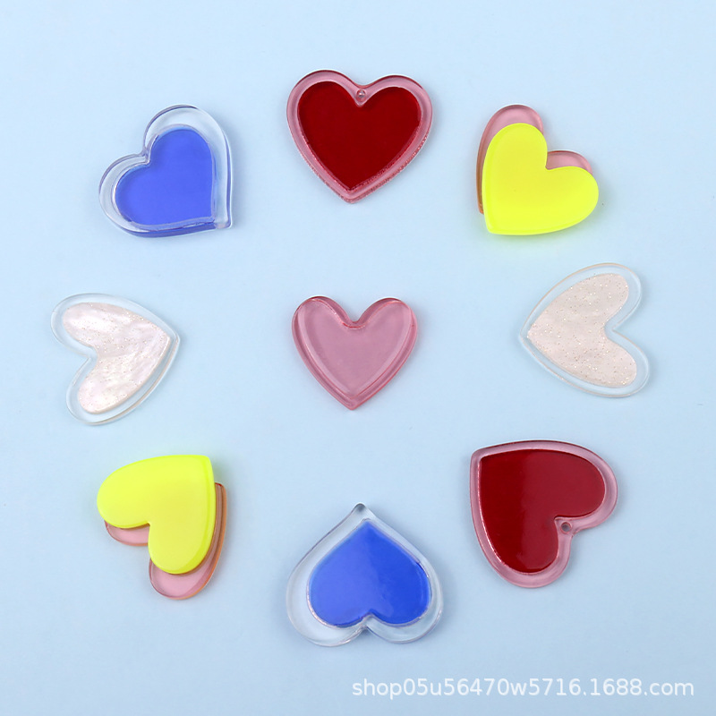 Wholesale of new acrylic color heart-shaped pieces diy handmade jewelry, earrings, necklaces and headwear materials pic 14