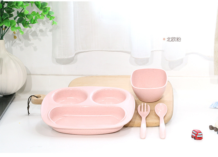 小麦秸秆儿童餐盘套装宝宝分格餐具儿童辅食碗幼儿园饭碗厂家直销详情2