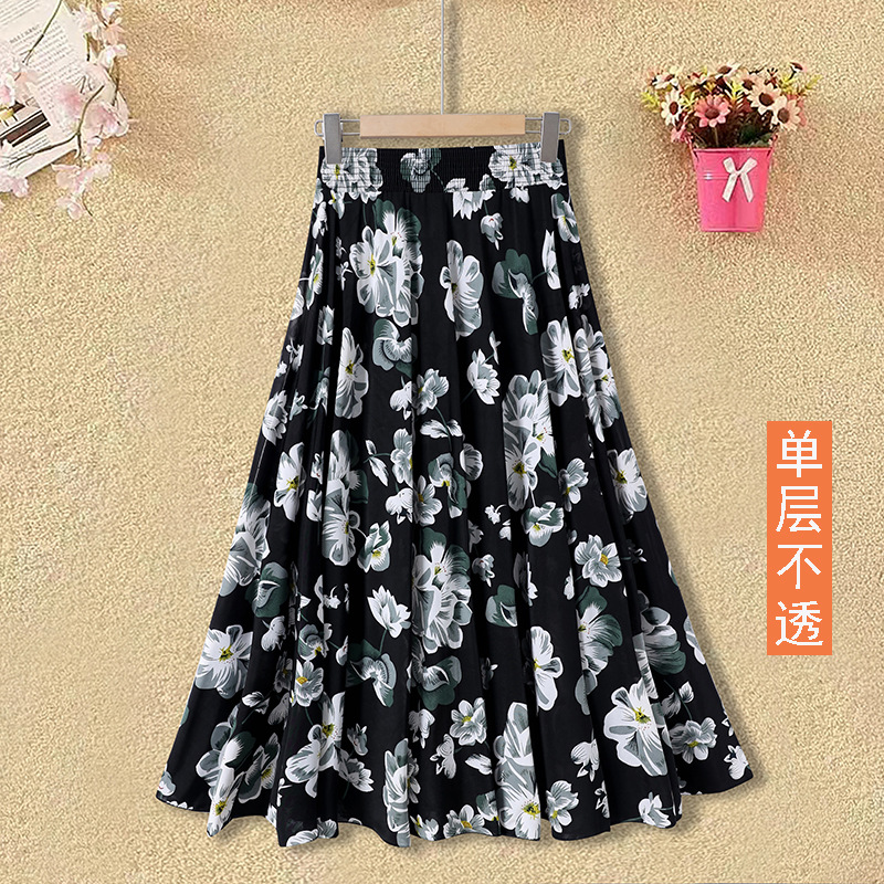 中老年女装半身裙冰丝薄款碎花中长款太阳裙妈妈装夏季广场舞蹈裙详情8