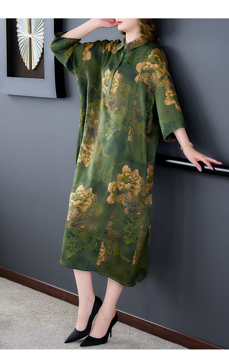 高端大牌香云纱袍子长款中长袖秋季新款大牌真丝连衣裙妈妈装详情17