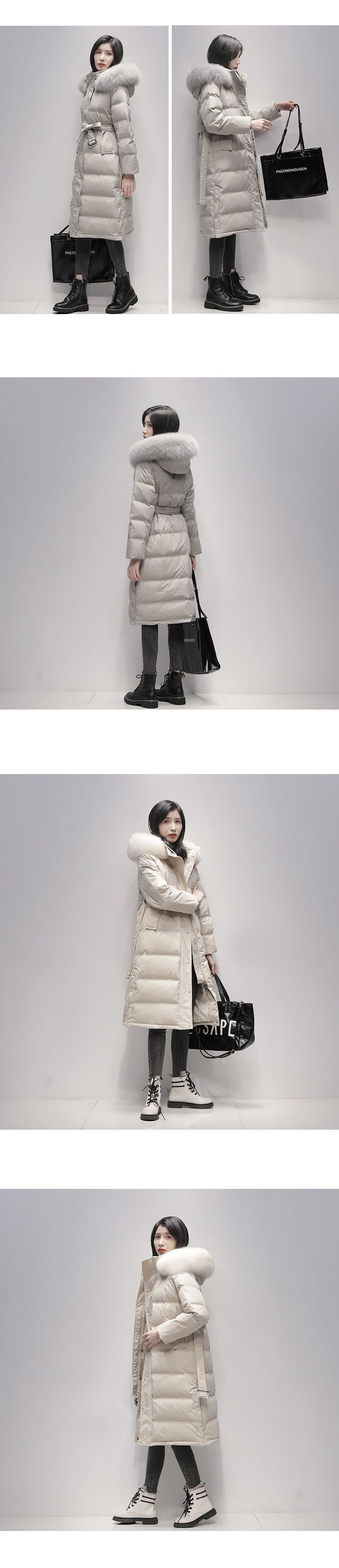 女士羽绒服2022年新款女冬中长款韩版收腰时尚白鸭绒大毛领外套潮详情2