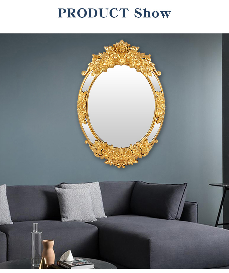 New artistic and creative decorative European-style light luxury carved flower decorative mirror wall hanging pic 7