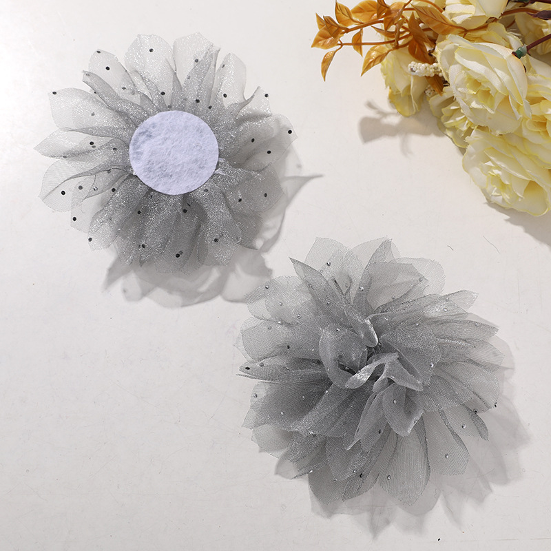 国潮系列仙女氛围感烫钻点点网纱花朵diy手作发夹女发饰衣服辅料批发详情10