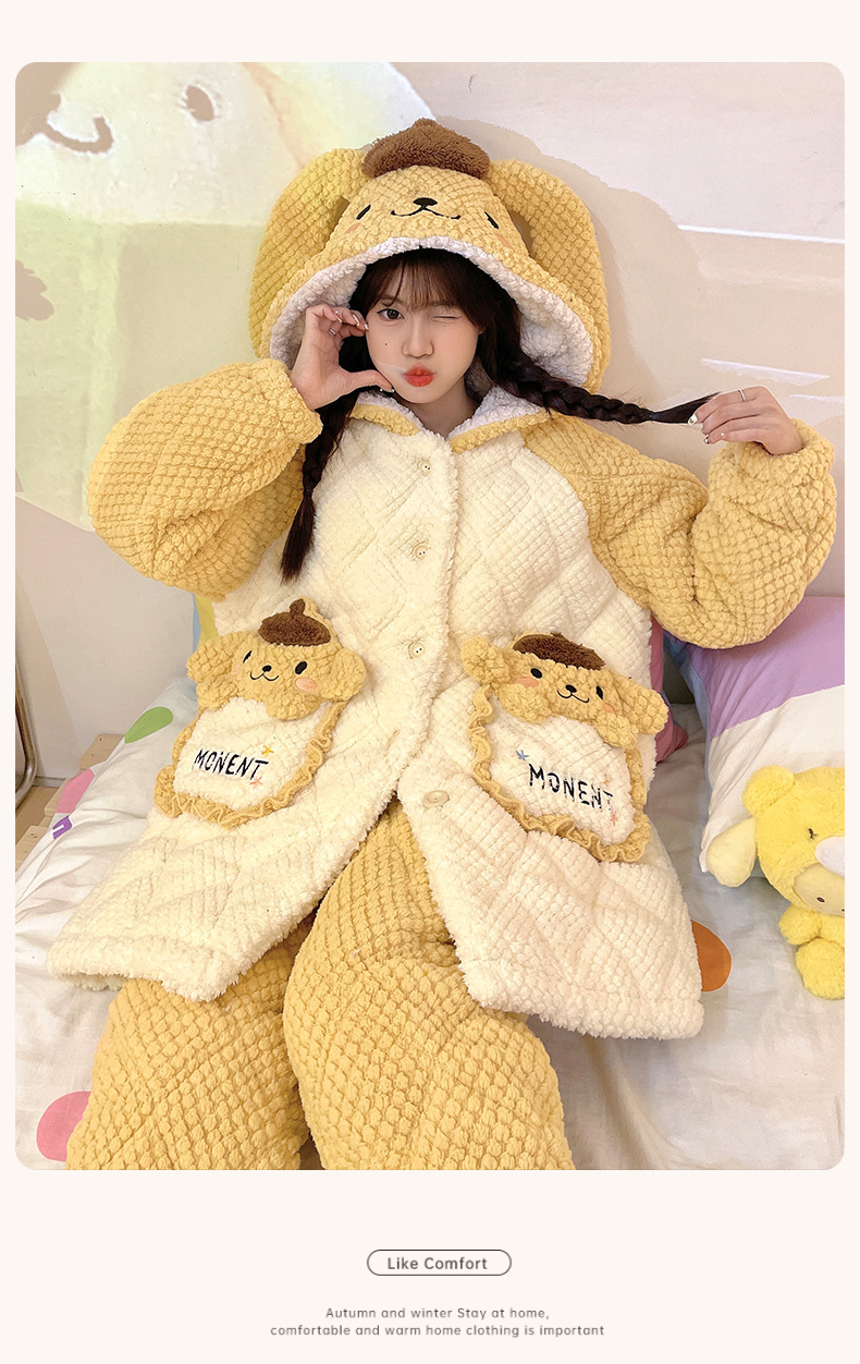 睡衣女士冬季三层加厚超厚夹棉珊瑚绒加绒法兰绒家居服秋冬款冬天详情8