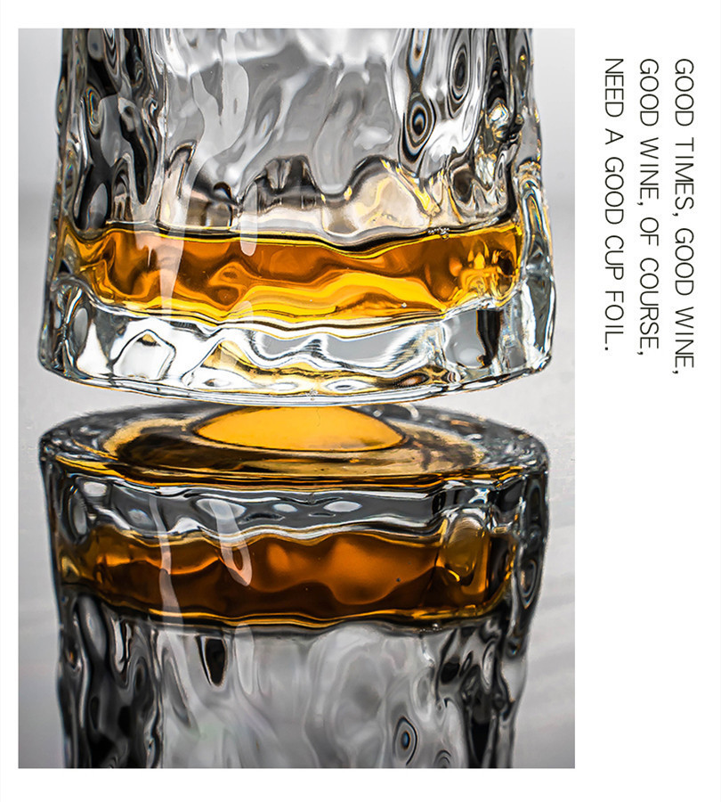 ins风透明玻璃杯锤纹旋转不倒翁家用牛奶喝水杯啤酒杯威士忌酒杯详情8