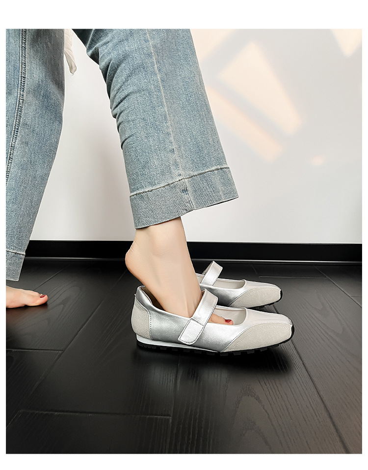 现货小银鞋浅口平跟芭蕾鞋中跟小方头单鞋慵懒风韩系复古德训鞋女详情5