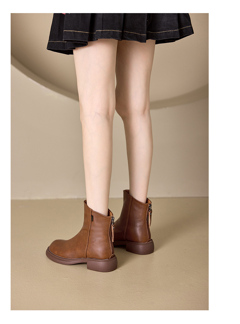 秋冬加绒真皮马丁靴女 韩版后拉链瘦瘦女靴子复古中帮大码休闲鞋详情23