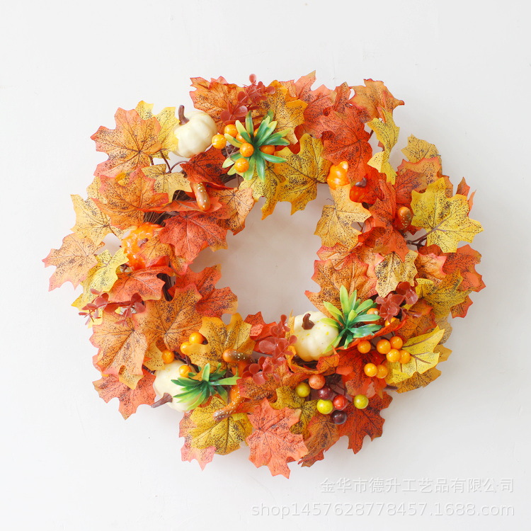 Desheng 2021 Cross-border E-commerce Amazon Autumn Color Gratitude Harvest Festival Pumpkin, Maple Leaf, Berry, Vine Ring and Wreath Decoration pic 4