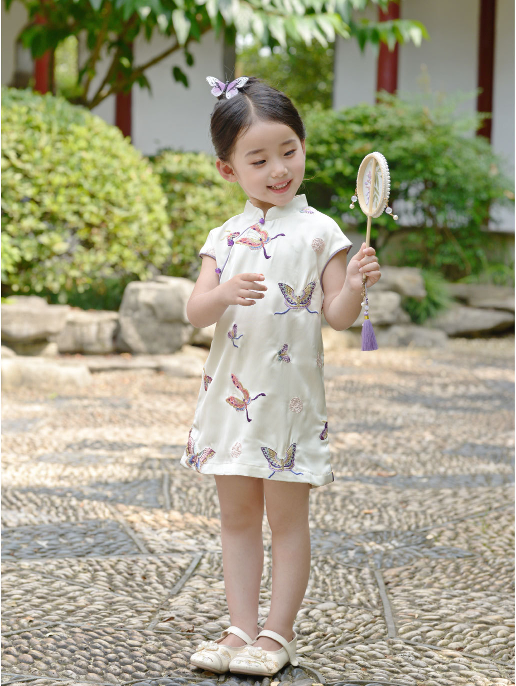 国潮女童夏款无袖旗袍裙中国风童旗袍蝴蝶飞飞唐装汉服童装详情8