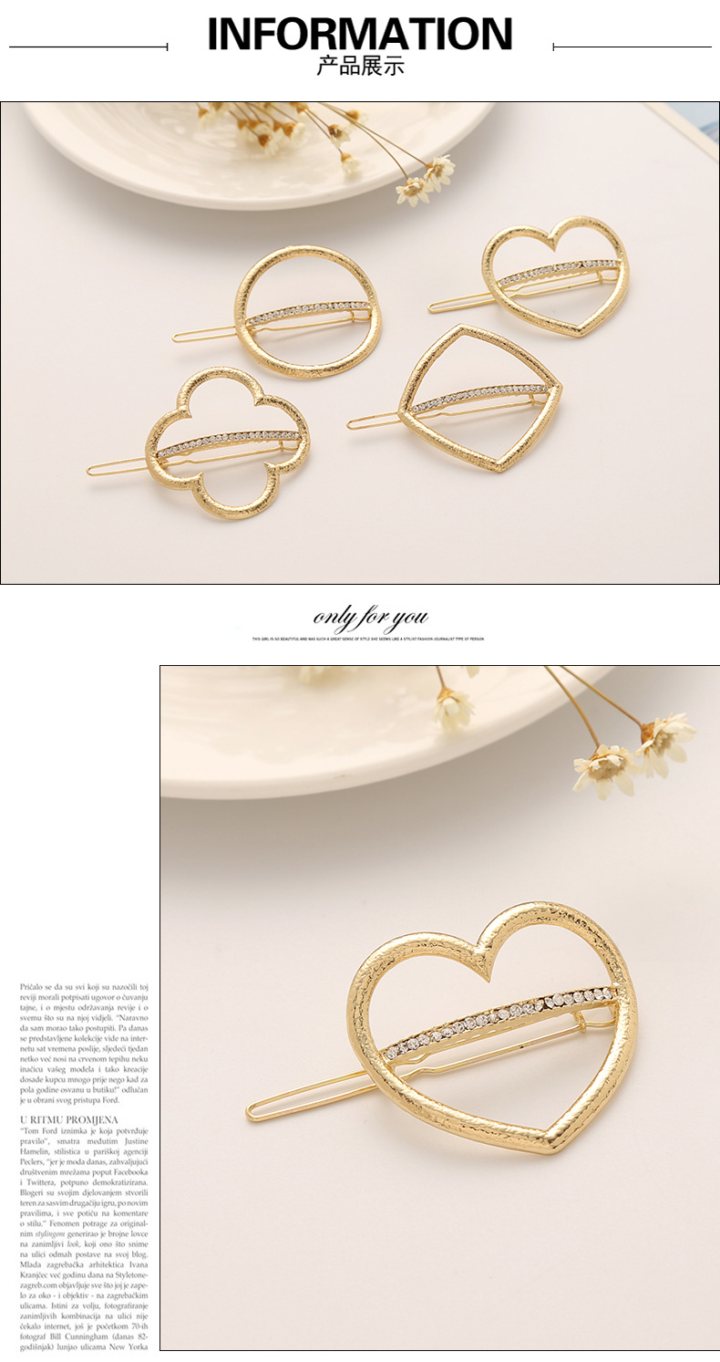 Wholesale of new Korean version headwear: geometric triangular square heart-shaped four-leaf clover hair clips, frog clips, and edge clips pic 6