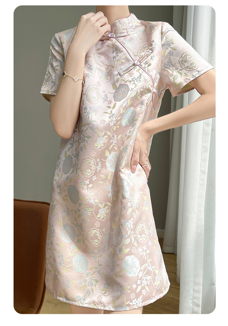 提花复古改良旗袍裙女士夏季2024新中式禅意国风小个子宽松连衣裙详情14