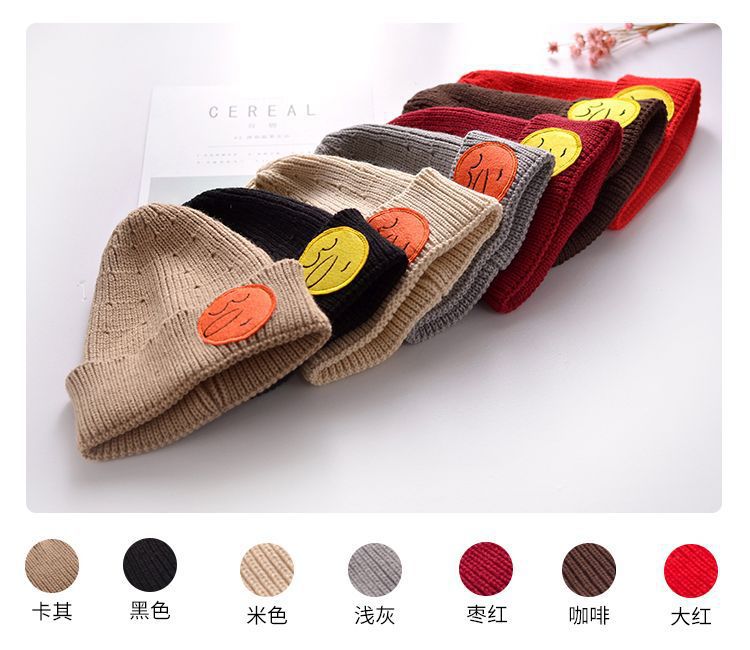Wholesale of 2020 new cute long-nose knitted caps, baby knitted woolen caps with smiling face embroidery and pullover caps pic 4