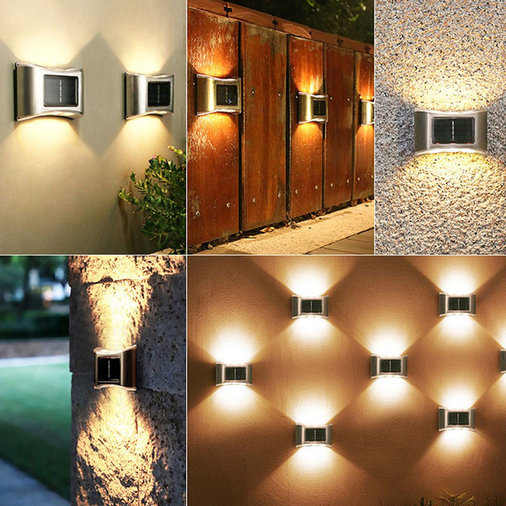 Wholesale of solar stainless steel wall lamps with 6LED upper and lower luminous fence lights, waterproof outdoor courtyard garden decorative lights pic 9
