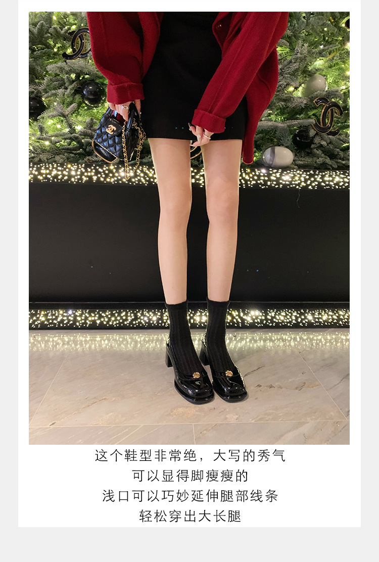 葡萄妈精致山茶花方圆头高跟鞋粗跟增高一脚蹬乐福鞋女鞋2024新款详情11