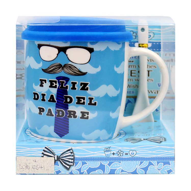 西语父亲节硅胶盖陶瓷杯套装