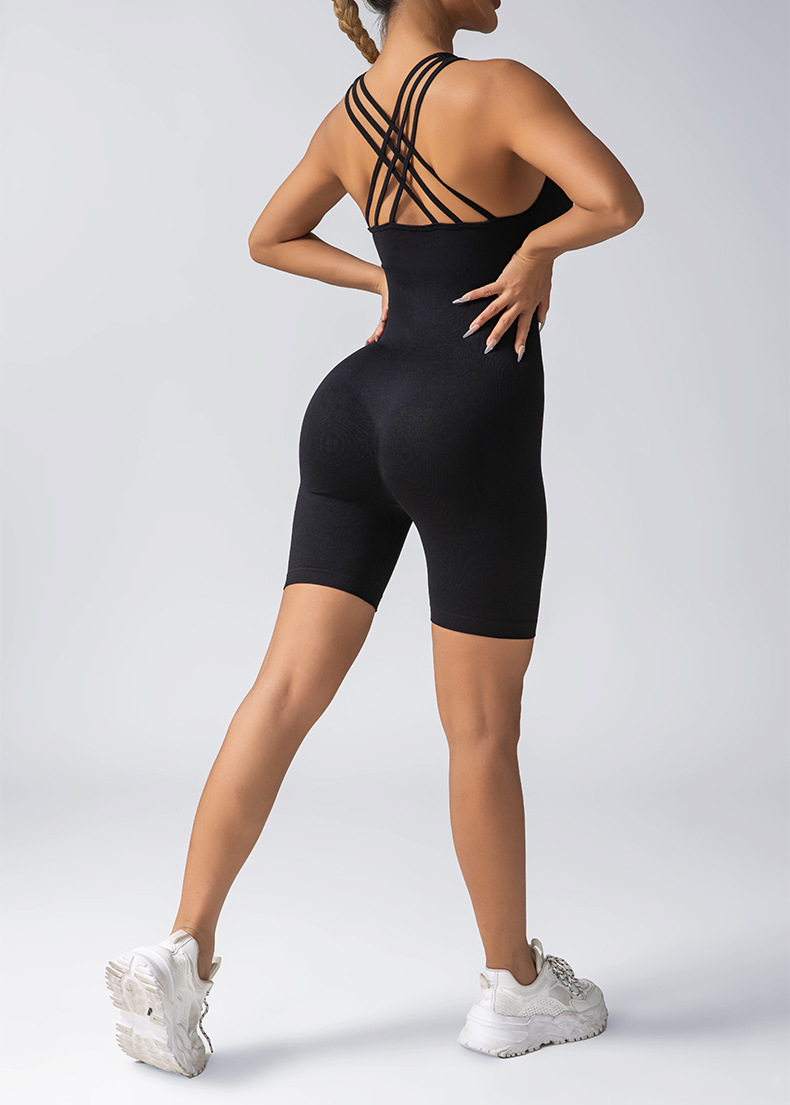 瑜伽连体衣女夏季亚马逊跨境无袖短裤运动裸感健身美背一体束身衣详情21