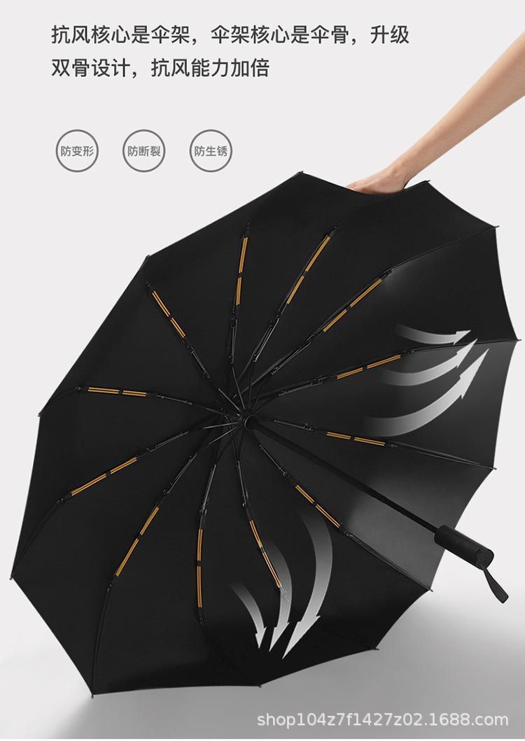 爆款折叠24骨全自动雨伞12骨双龙骨黑胶晴雨两用伞广告伞现货批发详情6
