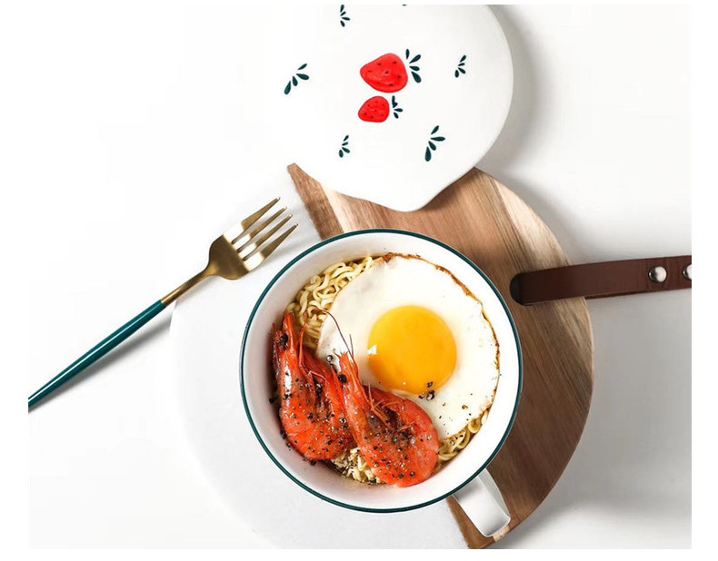 创意日式手绘陶瓷泡面碗带盖带把大容量学生泡面杯便当碗饭碗代发详情40