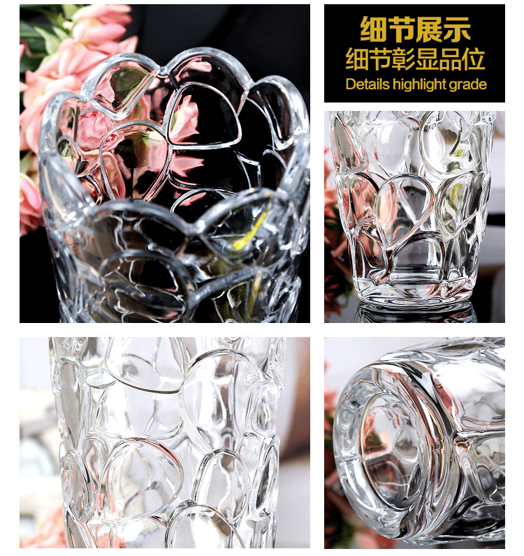 European-style large transparent glass vase, living room decoration, flower arrangement, hydroponic lucky bamboo, lily, dried flower, floor-standing decoration pic 4