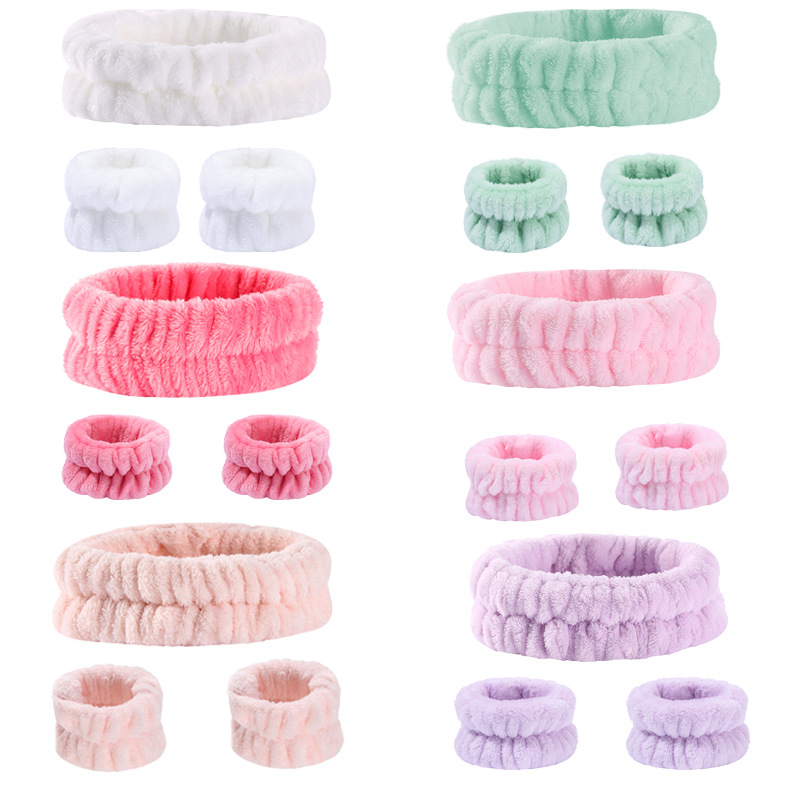 Bow face wash and hair band for girls wholesale solid color white matching makeup simple sweat-wiping wrist band flannel hair band pic 27
