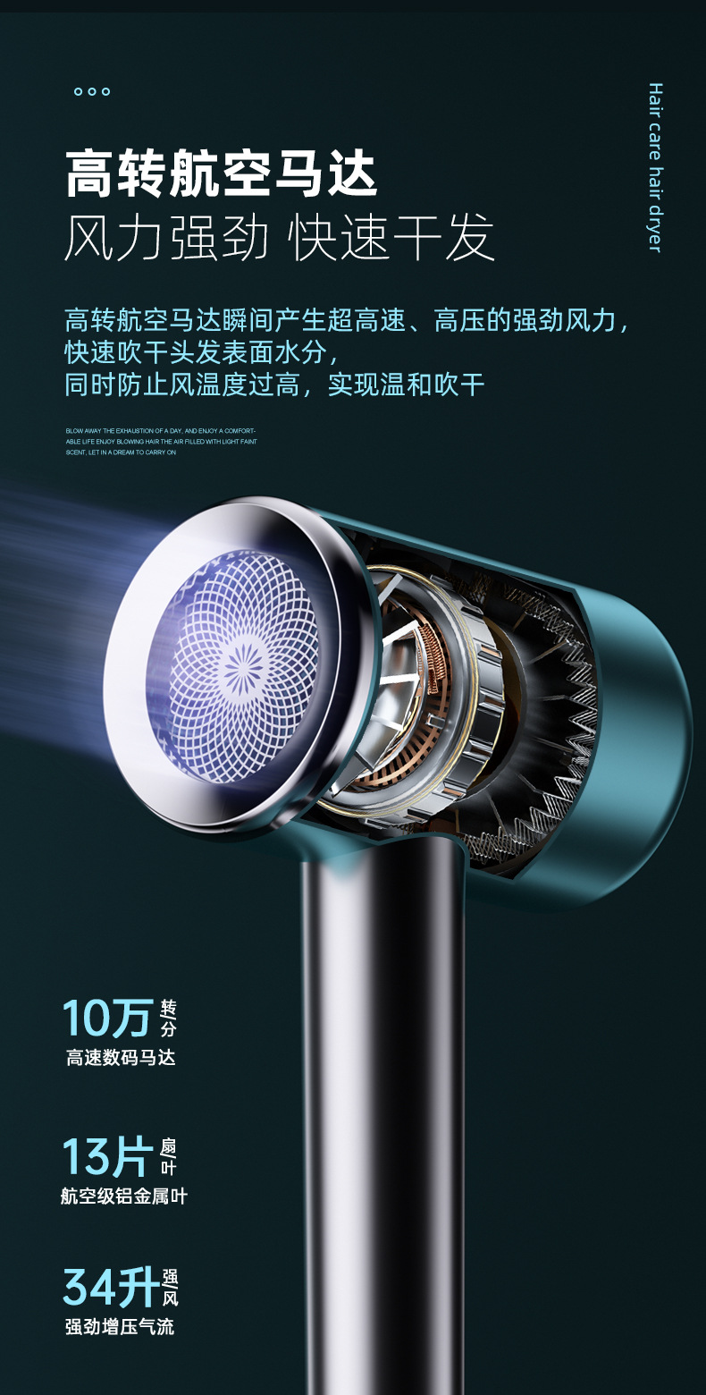Wholesale high-power, popular negative ion bladeless hair dryers, household cold and hot air hair care folding hair dryers from the manufacturer pic 4
