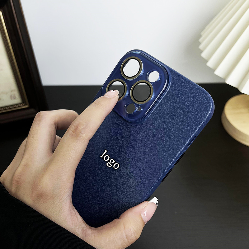 Crystal lens protection is suitable for Apple 15Promax phone case with lychee pattern, PC hard case, iPhone14 lens film scratch-resistant pic 16
