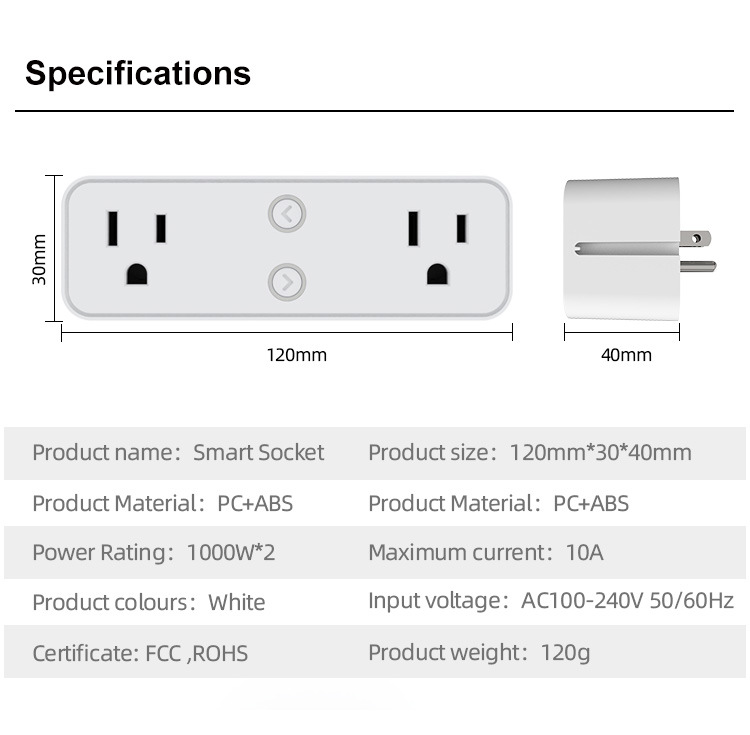 Us-spec 1-to-2 10A wireless smart socket Alexa multi-functional plug Doodle smart wifi socket pic 6