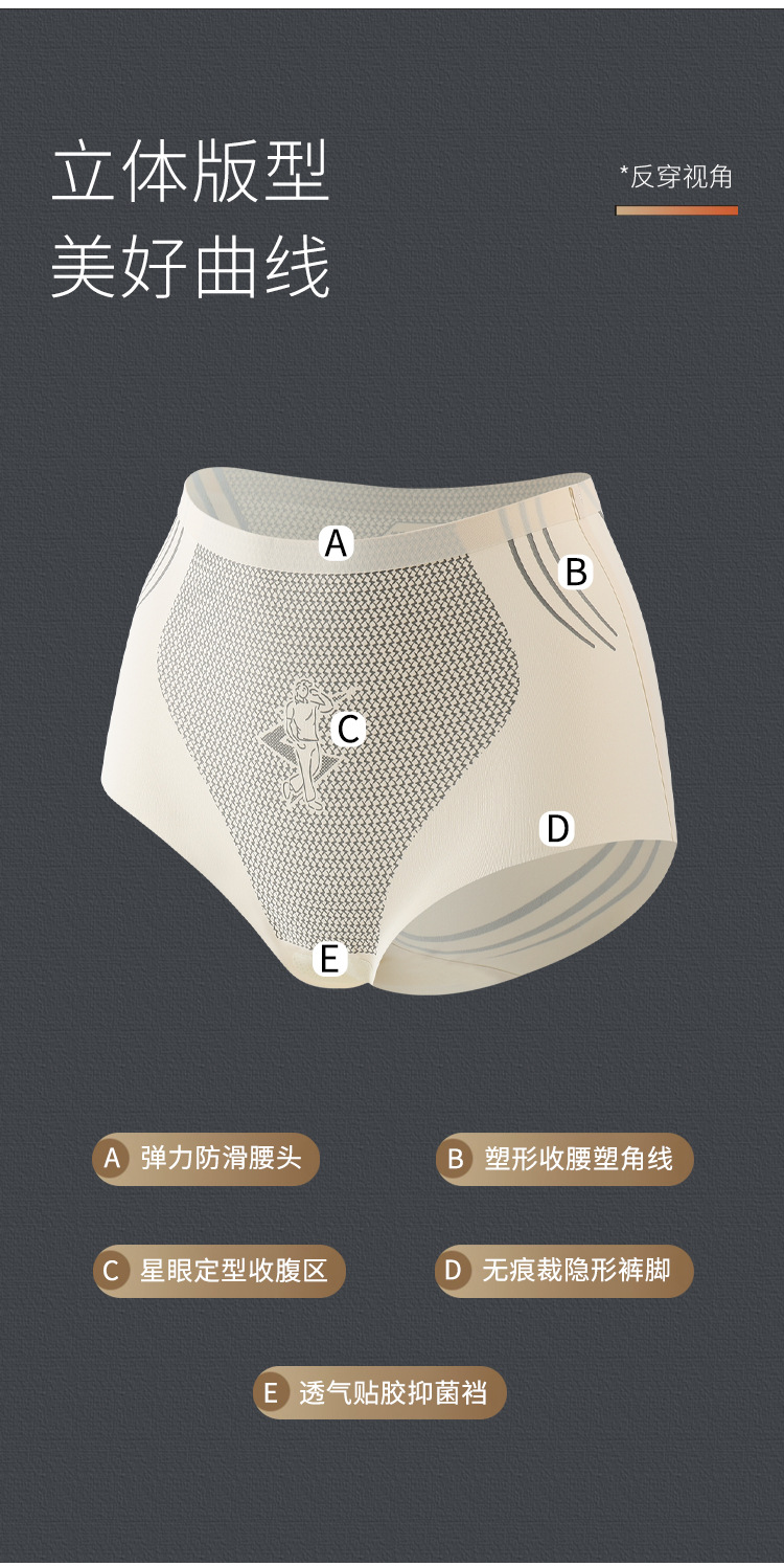高腰液态无痕冰丝蜜桃臀收腹提臀中山抑菌紫杉醇裆布性感内裤女士详情6