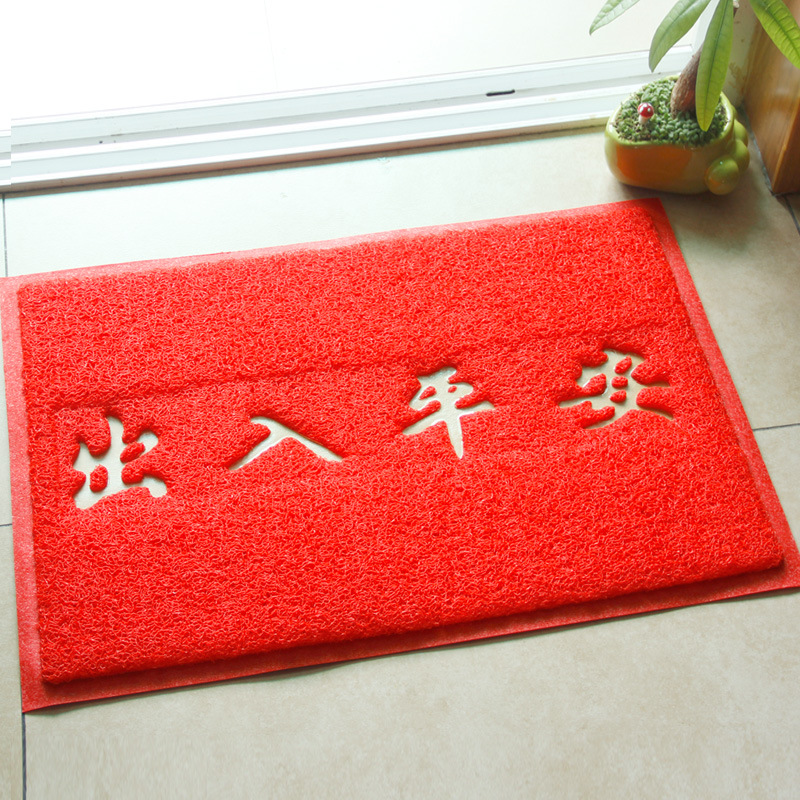 Yiwu Jietai PVC brushed mat with big red printed words for entry and exit, welcome to the entrance foot mat, plastic wire circle floor mat pic 3