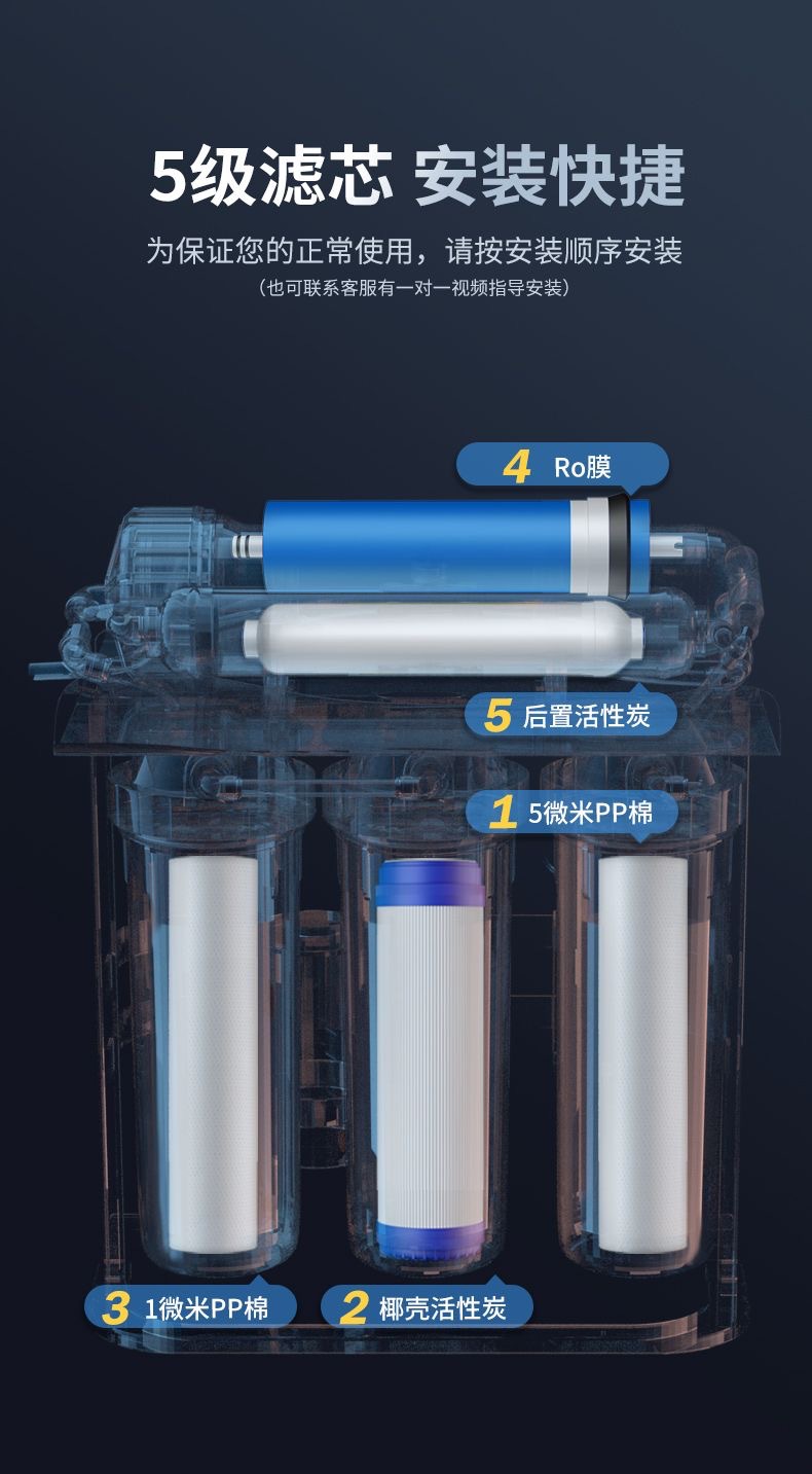 家用五级反渗透净水器带灌厨房75GRO机单出水双出水直饮机纯水机详情9