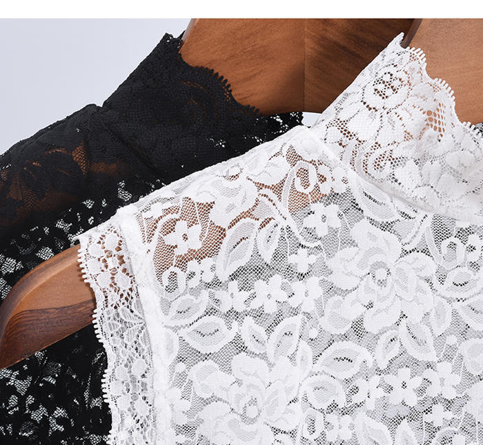 Lace high-neck false collar, versatile for children, stand-up collar base, decorative collar, sleeveless base, lace blouse, short style, sexy and transparent pic 17