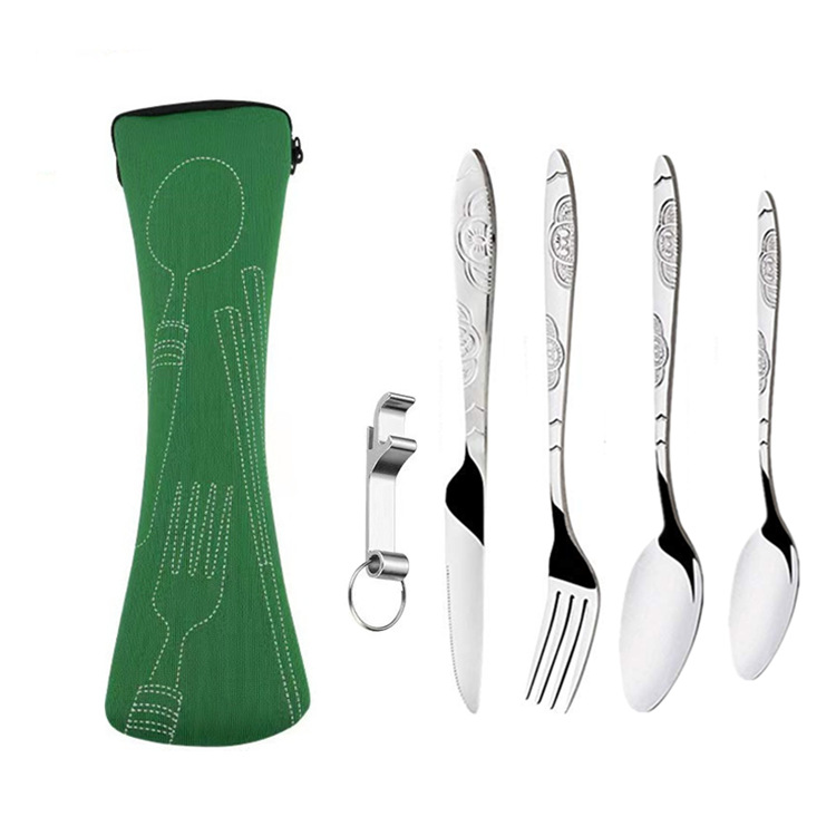 跨境亚马逊不锈钢便携餐具五件套户外旅行露营刀叉勺小勺礼品套装详情5