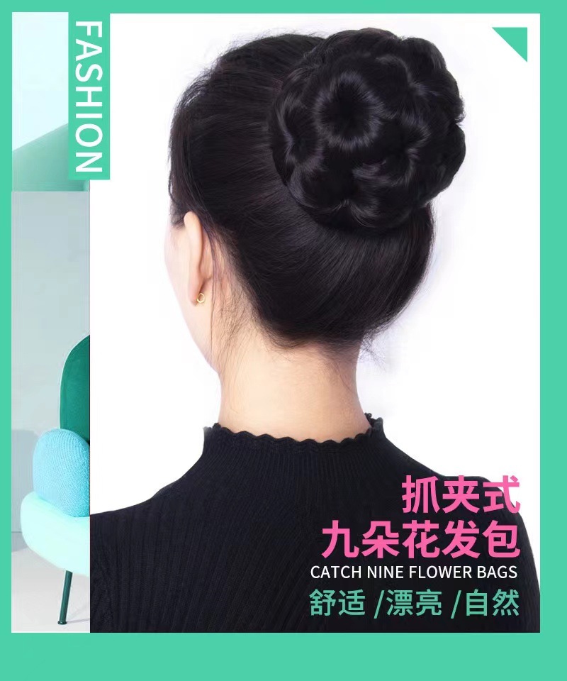 Cross-border special supply of high-temperature silk wigs, nine-flower coil hair sets, hair temples, ancient costume buns, hairpins, hair clips, hair bags, wig manufacturers pic 5